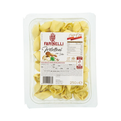 FARINELLI Linea oro Tortelloni de pasta fresca al huevo rellenos con mix de setas 250 g.