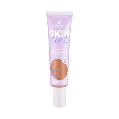 ESSENCE Skin tint tono 100 Tinte para piel hidratante, cobertura ligera a media y FPS 30.