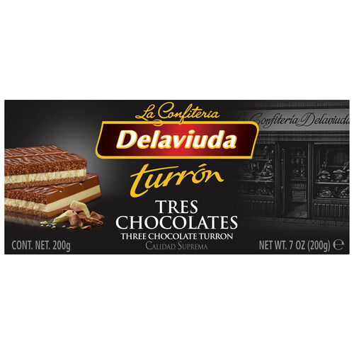 DELAVIUDA Turrón praliné de tres chocolate 200 g.