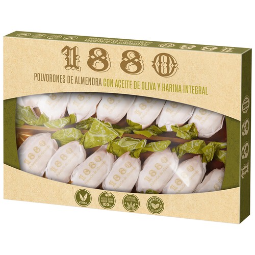 1880 Polvorones de almendra con aceite de oliva y harina integral, vegan 310 g.