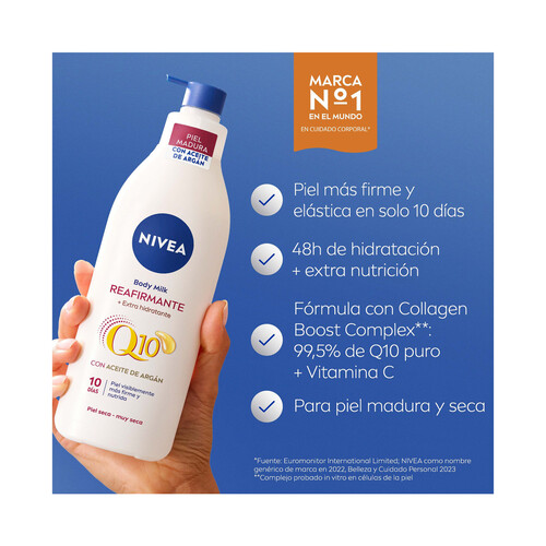 NIVEA Q10 Crema corporal (body milk) reafirmante y extra hidratante, para pieles secas a muy secas 400 ml.