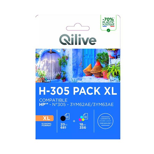 Pack de cartuchos de tinta compatibles (305XL) QILIVE H-305XL, negro y color.