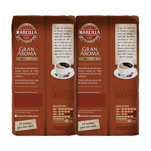 MARCILLA Café molido mezcla (50/50) pack de 2uds x 500 g.