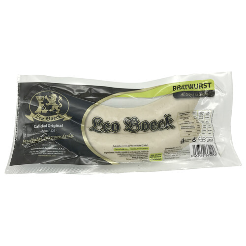 LEO BOECK Salchichas de cerdo cocidas en tripa natural tipo Bratwurst con un toque de limón LEO BOECK 2 uds.