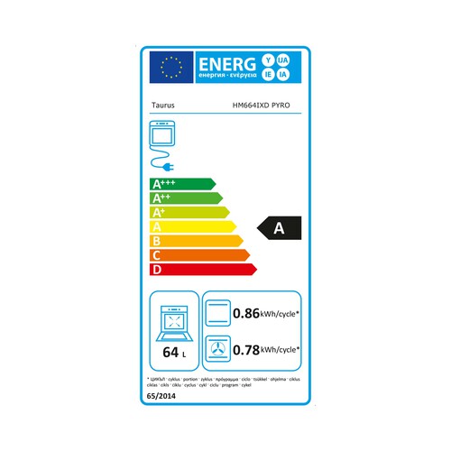 Horno multifunción TAURUS HM664IXD PYRO Pirolítico, capacidad: 64L, 5 funciones de cocción.