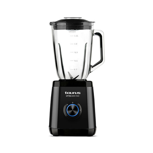 Batidora de vaso TAURUS Optima Nero 1500, 1500W, 2 velocidades + Pulse, jarra de cristal 1,5L. Pica hielo.