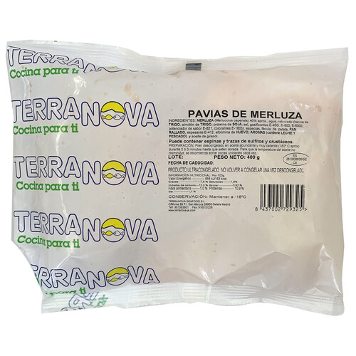TERRANOVA Pavias de merluza (filetes de meluza rebozados) 400 g.