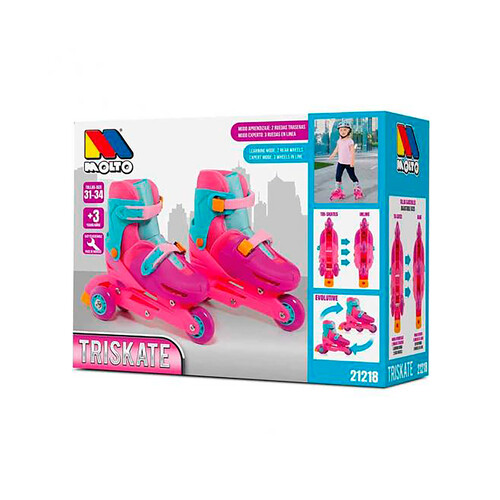 Patines de 4 ruedas color rosa para niñas, ajustable para aprender a patinar, MOLTO.