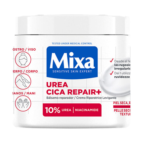 MIXA Urea cica repair + Crema corporal reparadadora, para pieles secas, rugosas e irregulares 400 ml.