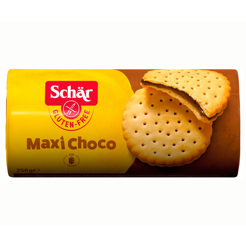 SCHÄR Galletas sin gluten rellenas de cacao  Maxi choco 250 g.