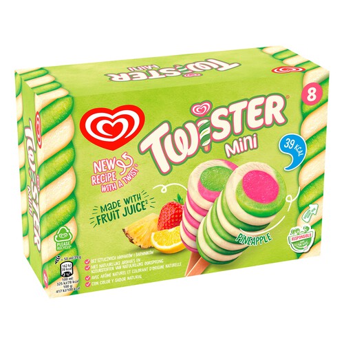 TWISTER Mini polos con sabor a piña, fresa, lima y limón 8 x 50 ml.