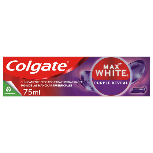 COLGATE Max white purple reveal Pasta de dientes de uso diario con acción blanqueante 75 ml.