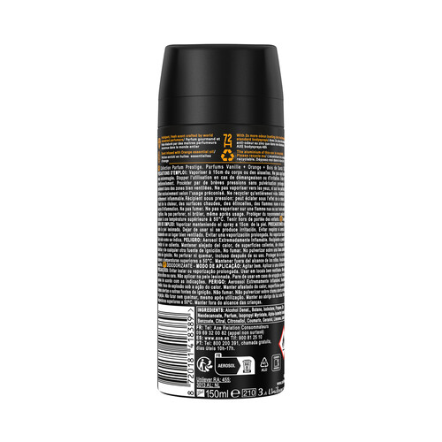 AXE Black vainilla Desodorante en spray para hombre con protección antitranspirante hasta 72 horas 150 ml.