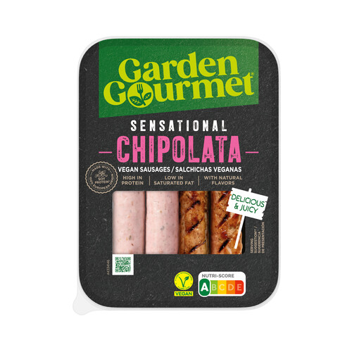 GARDEN GOURMET Sensational Preparado vegano tipo salchicha, a base de proteínas de soja 180 g.