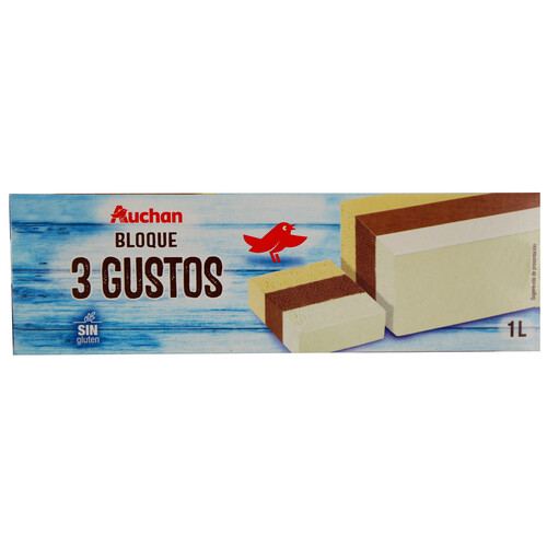 AUCHAN Bloque de helado de 3 gustos (vainilla, chocolate y nata) 1 l. Producto Alcampo