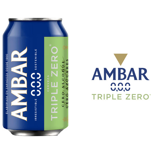 AMBAR Cervezas sin alcohol triple zero (0,0% Vol.) lata de 33 cl.
