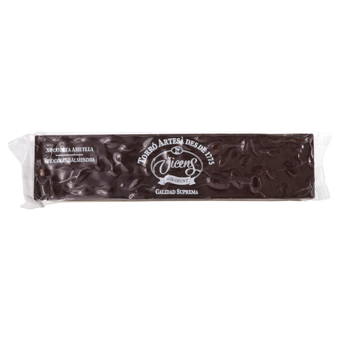 VICENS Turrón de chocolate bitter con almendras 300 g.