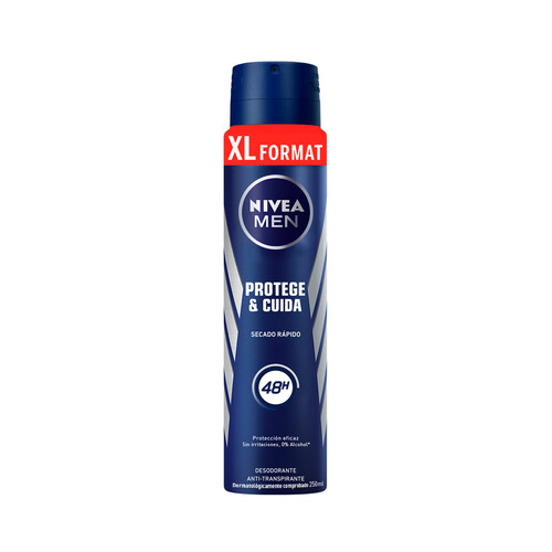 NIVEA Desodorante en spray para hombre, antitranspirante y sin alcohol NIVEA Men protege & cuida 250 ml.