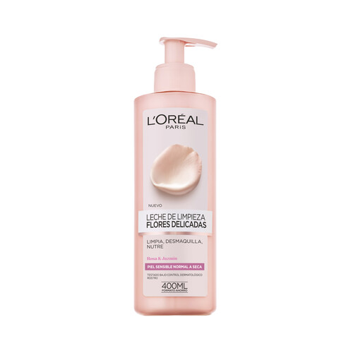 L´ORÉAL PARIS Leche de limpieza con extracto de rosa y jazmín para pieles normales, sensibles y secas L'OREAL PARIS Flores delicadas 400 ml.