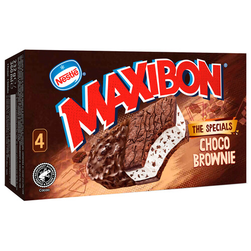 MAXIBON Sándwich de helado de nata con trozos de galleta de chocolate 4 x 90 ml.