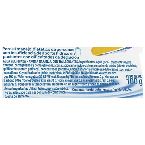 CAMPOFRÍO Healthcare Agua gelificada sabor naranja 100 g.