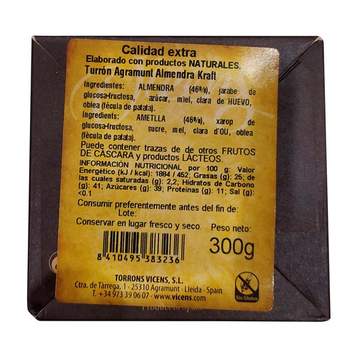 Turrón con almendras VICENS 10 uds. 300 g.