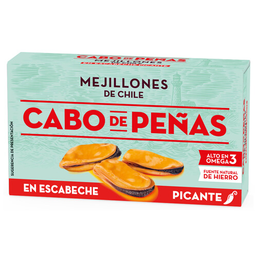 CABO DE PEÑAS Mejillones en escabeche picantes de Chile, 69 g.