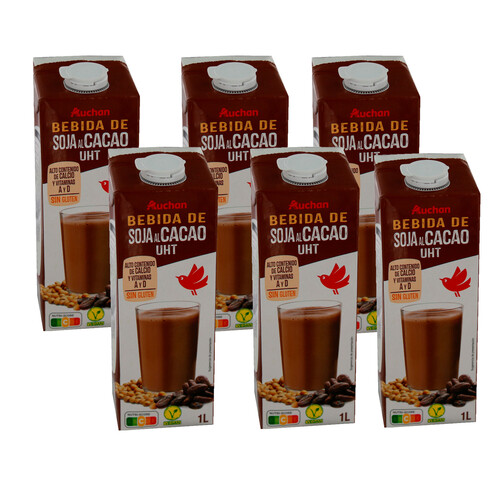 AUCHAN Bebida de soja con sabor a chocolate 6 x 1 l. Producto Alcampo