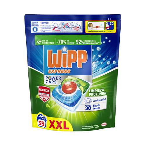 WIPP EXPRESS Power caps Detergente para lavadora en cápsulas, para una limpieza profunda 55 uds.