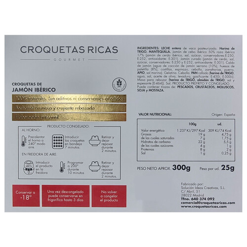 CROQUETAS RICAS Croquetas de jamón ibérico ideales para horno o airfryer 300 g.