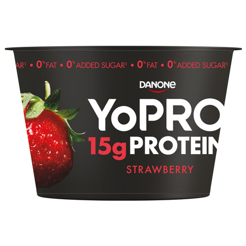 YOPRO Yogur con sabor a fresa, proteínas y sin azúcares añadidos ni grasa YOPRO de Danone 160 g.