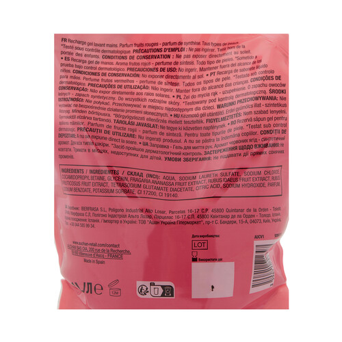 COSMIA Recambio de jabón (gel) líquido para manos, con aroma a frutos rojos 1 l.