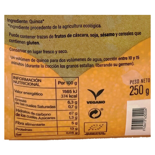 4 HECTÁREAS Bio Quinoa real en grano 250 g 