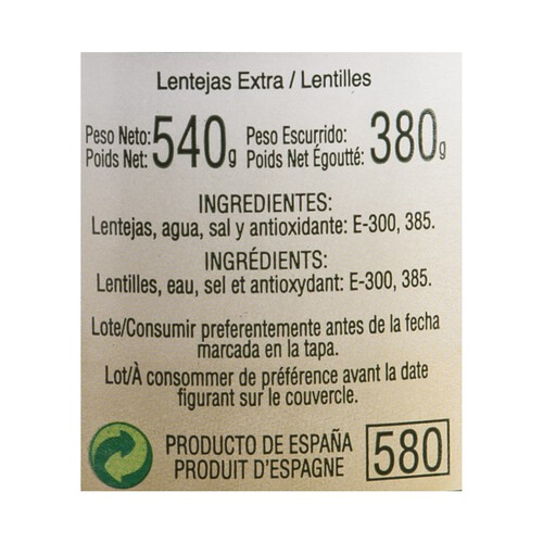 MARZO Lenteja cocida extra MARZO frasco de 400 g.