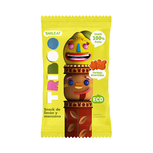 SMILEAT Triboo Snacks de pure de limón y manzana, horneados a fuego lento y con divertidas formas 25 g.