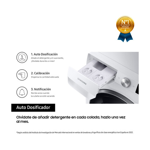 Lavadora SAMSUNG WW90T684DLE 9KG, clasificación energética: A, 1400RPM, H: 85cm, A: 60cm, F: 55cm.