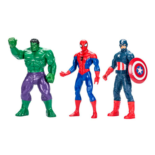 Marvel Pack de Defensores Figuras Hulk Spider Man y Capitán América, 25cm.