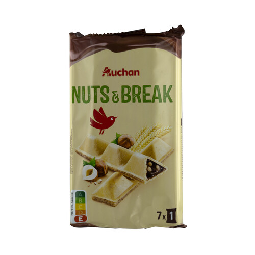 PRODUCTO ALCAMPO Nuts % break Galletas rellenas de crema de avellanas y arroz inflado 105 g.