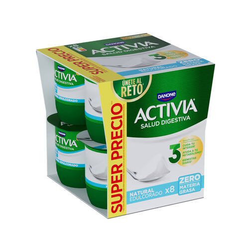 ACTIVIA Bífidus desnatado (0% materia grasa) y con sabor natural edulcorado 0% de Danone 8 x 120 g.