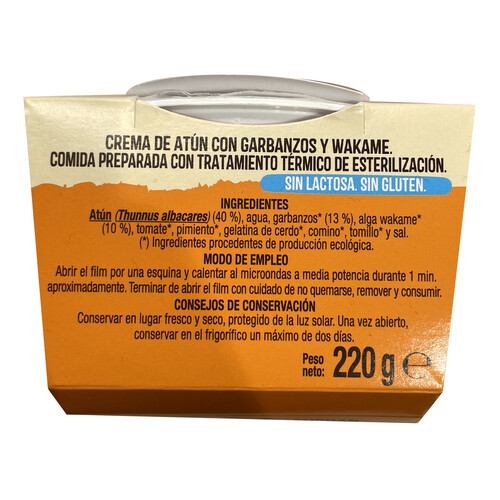 ALCAMPO ECOLÓGICO Crema de atún con garbanzos y wakame 220 g.