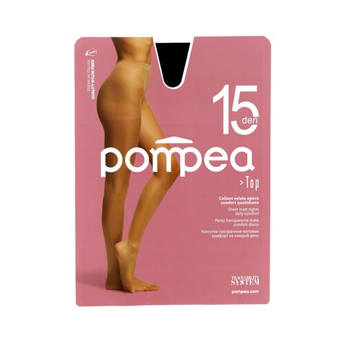 Panty transparente mate, 15den, POMPEA, color negro, talla S.