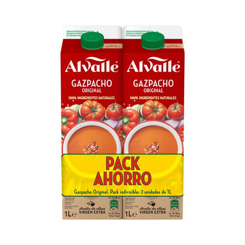 ALVALLE Gazpacho receta original, elaborado con ingredientes 100% naturales 2 x 1 l.