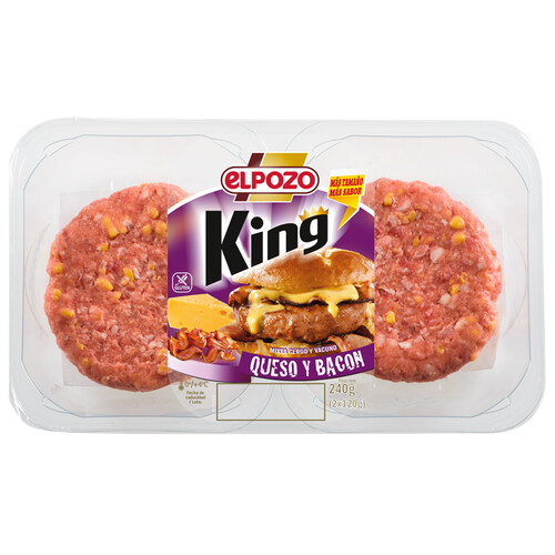 Bandeja con burger meat mixta (vacuno - cerdo) con queso y bacon EL POZO King 2 x 120 g.