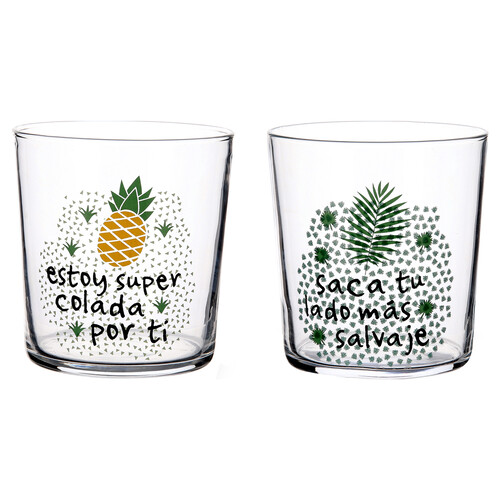 Vaso de vidrio con diseño tropical y frase, 0,36 litros, Tropic QUID.