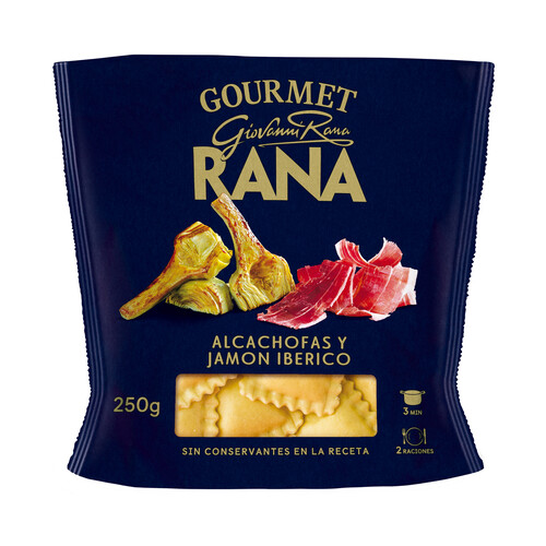 RANA Gourmet Raviolis de pasta fresca rellenos alcachofas y jamón ibérico 250 g.