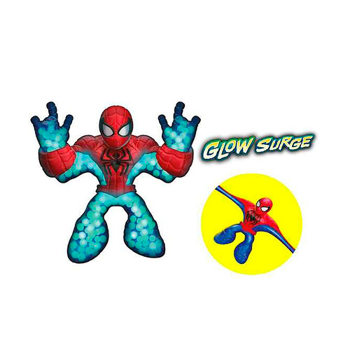 Figura estirable Marvel Glow Surge Spiderman de 13cm, brilla en la oscuridad.