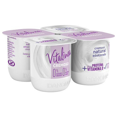 VITALINEA Yogur desnatado 0% materia grasa textura cremosa, natural edulcorado  Cremoso 0% de Danone 4 x 120 g.