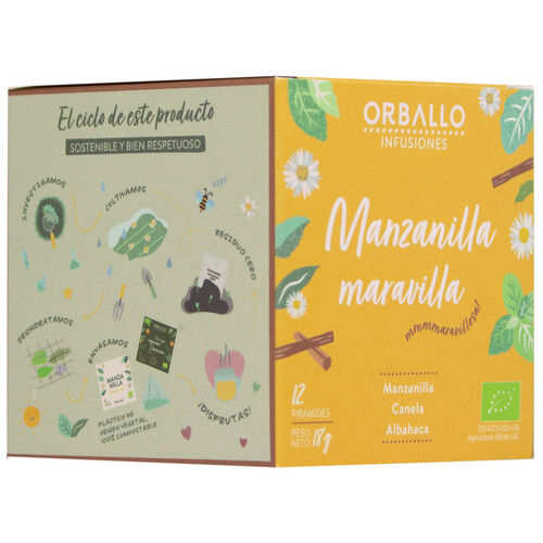 ORBALLO Infusión ecológica de manzanilla con canela y albahaca 12 uds.