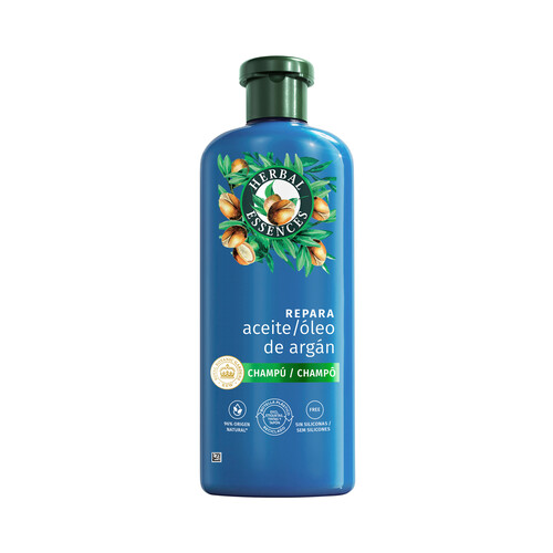 HERBAL ESSENCES Champú reparador con aceite de argán, para cabellos dañados 350 ml