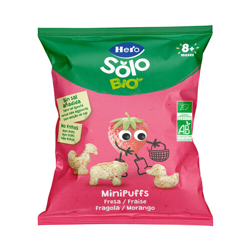 HERO Solo bio Snacks infantiles no fritos y sin azúcares añadidos. de cereales y fresas ecológicos, a partir de 8 meses 18 g.